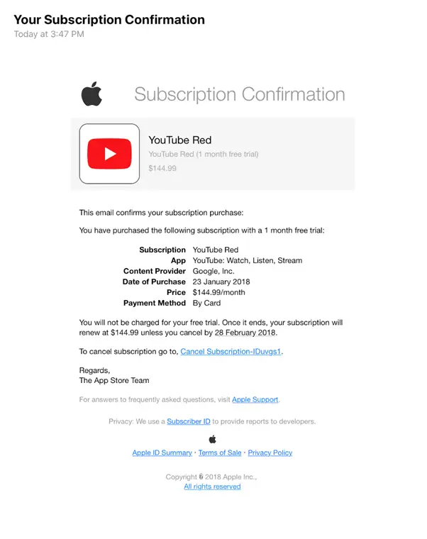 Apple phishing email example