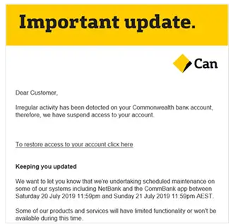 Commbank phishing email example