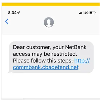 Commbank phishing text example
