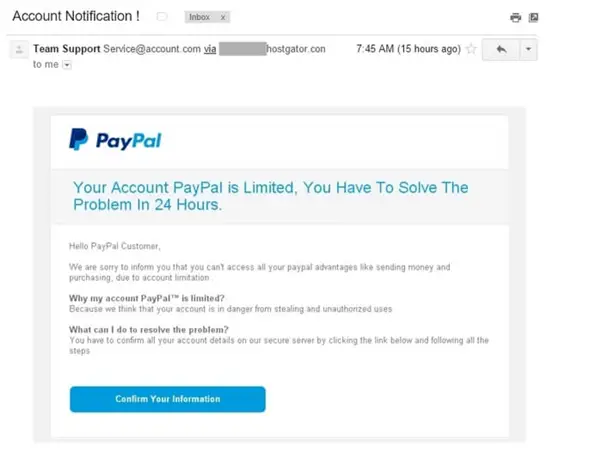 Paypal fake email